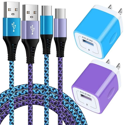 Charging Block,Type C Charger Block Fast Charging  2PCS Dual Port Charger Block with 4PCS Type C Charging Cables 6Ft USB C Cables Wall Charger Block Plug Android Charger Phone Cords Type C